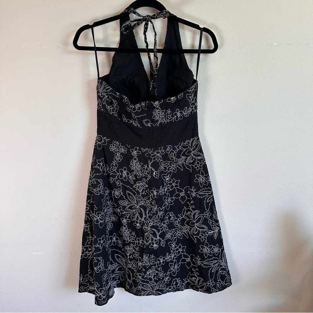 WHBM‎ Womens 6 Black White Floral Backless Halter Dress Y2K Whimsy Goth Feminine - Picture 2 of 3